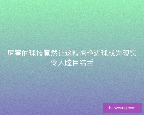 厉害的球技竟然让这粒惊艳进球成为现实令人瞠目结舌